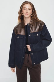 Raphael Denim Jacket With Leather Detail by Sandro