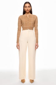 Check Jacquard Knit Short Cardigan by Toccin