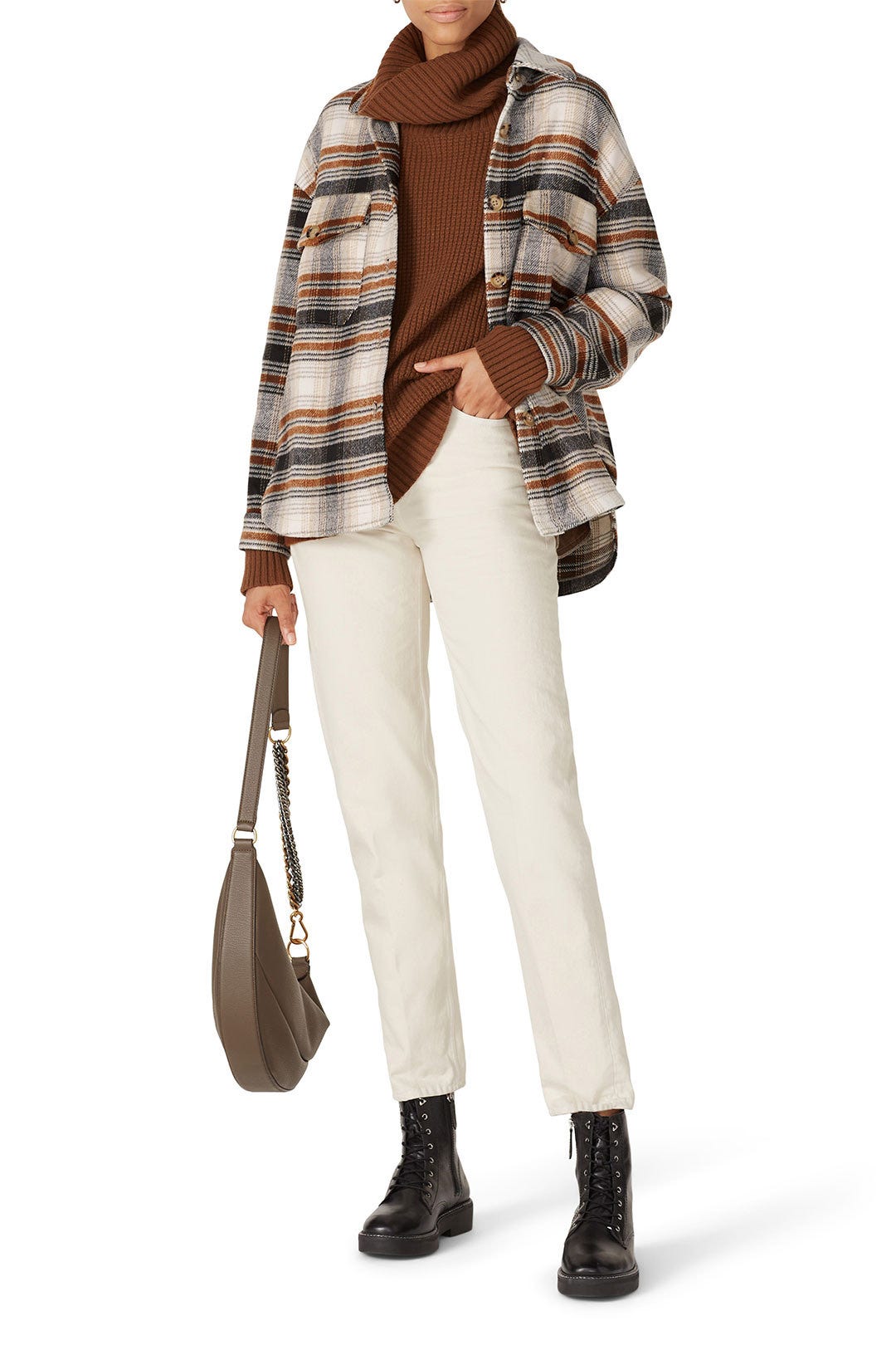 Brown Plaid Shirt Jacket by VERO MODA 0