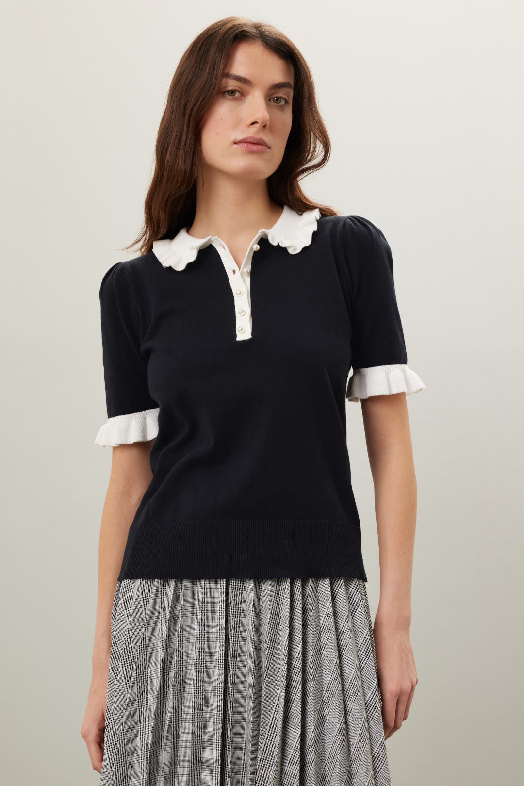ruffle polo neck top