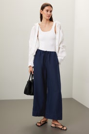 Air Linen Wide Leg Drawstring Trousers by Onia