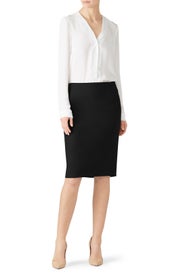 Black Stretch Wool Pencil Skirt by Theory