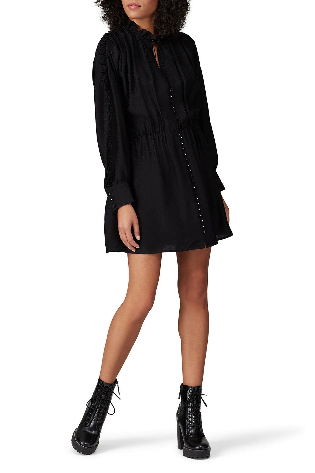 Black Silk Ruffle Sleeve Dress by The Kooples 0