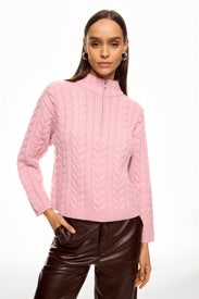 Pink Cable Knit Quarter Zip Sweater by Marissa Webb x RTR