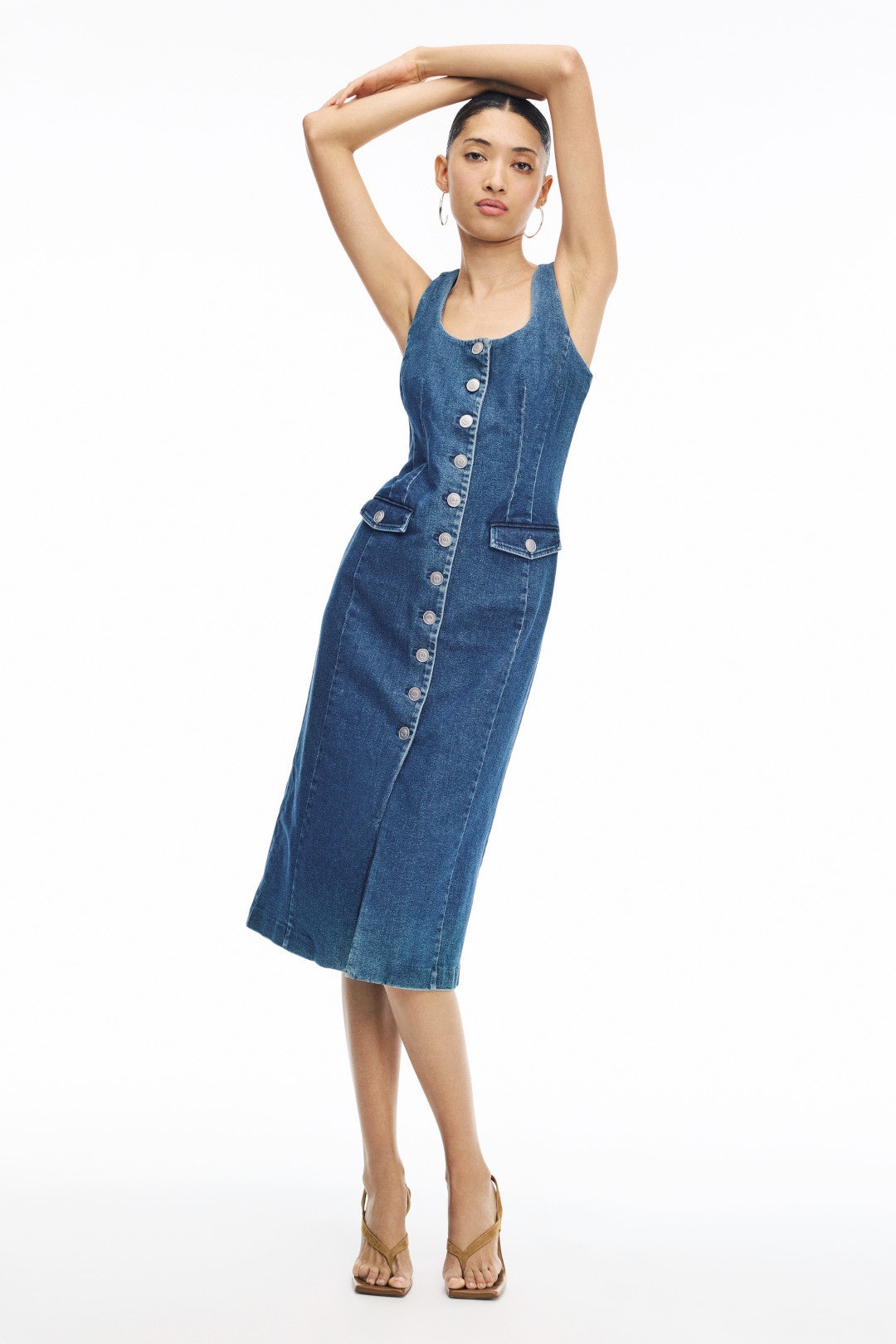 Scoop Neck Button Front Midi Dress by Toccin 0