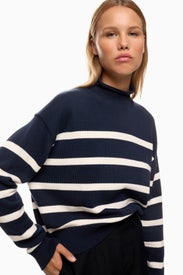 Cropped Mock Neck Nautical Sweater by Club Monaco