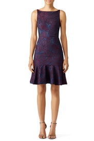 Navy Leaf Flounce Dress by ML Monique Lhuillier