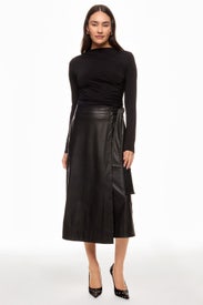 Black Faux Leather Wrap Skirt by Toccin