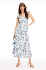 Shirred Tiered Floral Midi Dress by Moon River