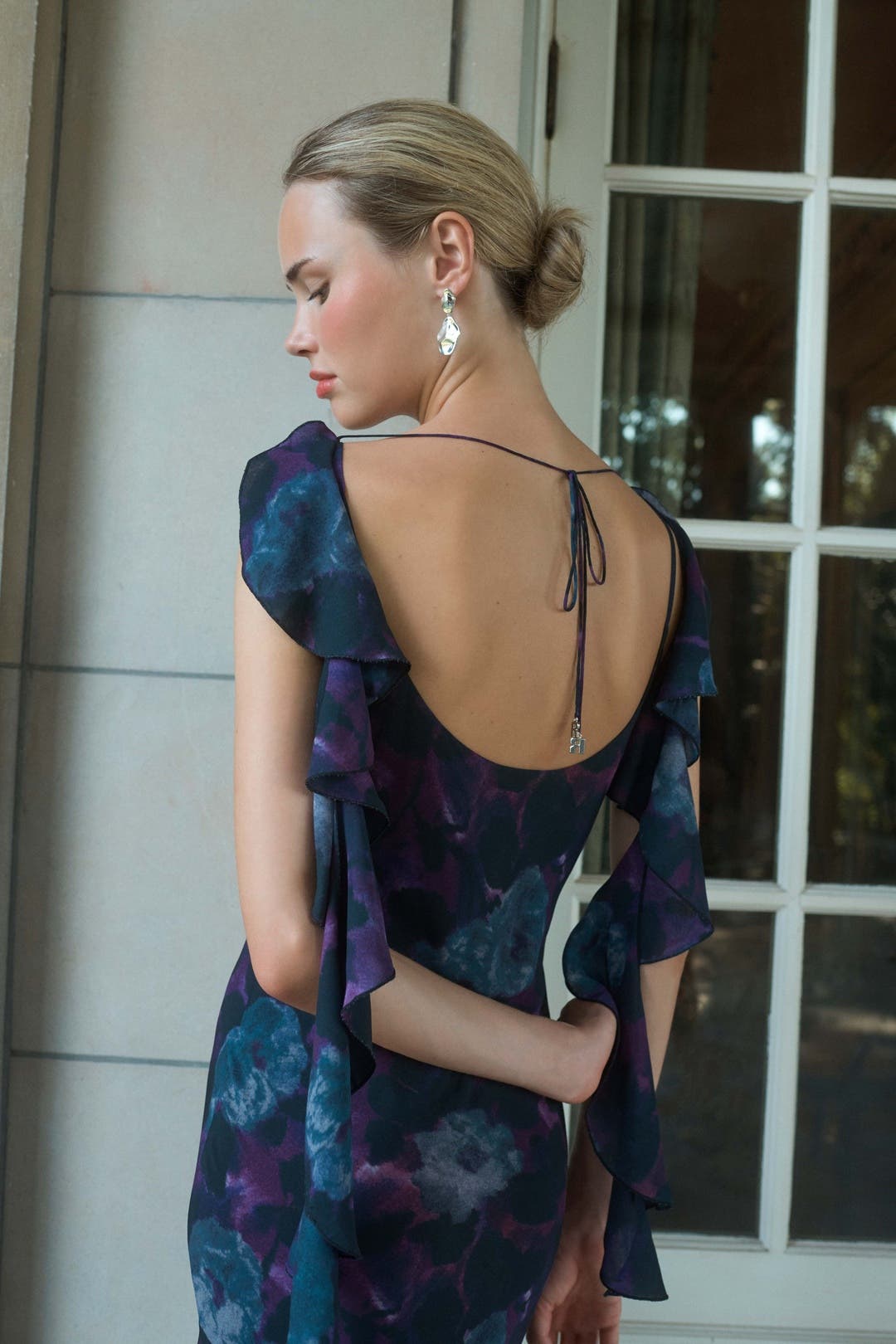 ROTATE ロテート ワンピース Ruffled chiffon maxi dress1040374 Chiffon Maxi Ruffle Dress Dark Blue - ROTATE Birger Christensen