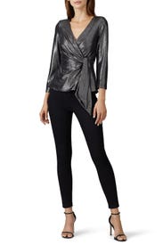 Gunmetal Metallic Wrap Top by Adrianna Papell