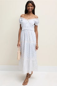 Emie Off The Shoulder Midi Dress by LoveShackFancy