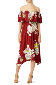 Red Rust Floral Off Shoulder Dress by ASTR the Label