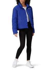 Blue Script Logo Puffer Jacket by Champion