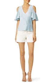 Powder Blue Open Shoulder Blouse by DEREK LAM