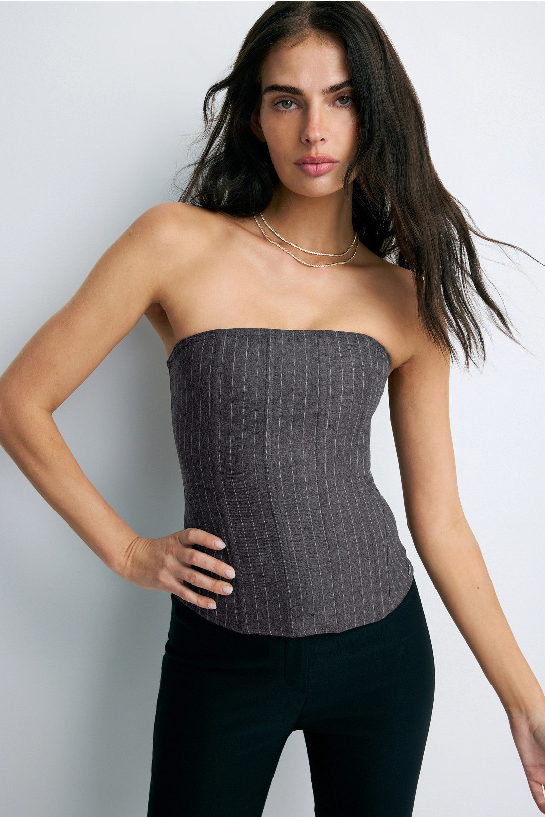 Libra Wool Pinstripe Corset by MIAOU 0