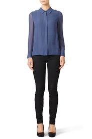 Blue Pintuck Button Down by Tory Burch