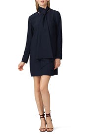 Navy Tie Neck Shift Dress by Tibi