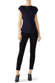 Navy Draped Boat Neck Top by Theory