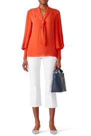 Orange Tie Neck Top by Josie Natori