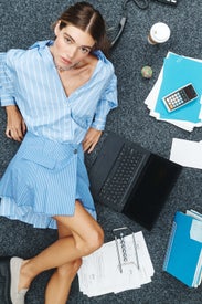 Blue and White Striped Long Sleeve Mini Dress by Maje