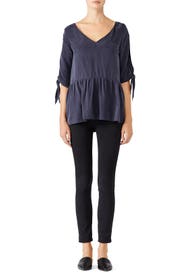 Navy Tie Cuff Blouse by Paper Crown