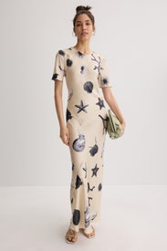 Seashells Short Sleeve Bias Dress by Silk Laundry