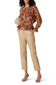 Brown Painted Floral Peplum Top by Victor Alfaro x RTR