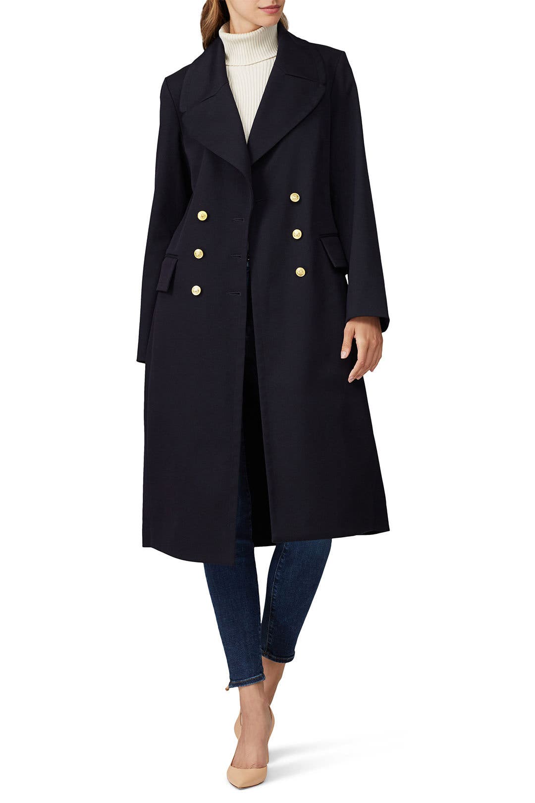 Navy Twill Double Breasted Coat by Victor Alfaro x RTR | Rent the