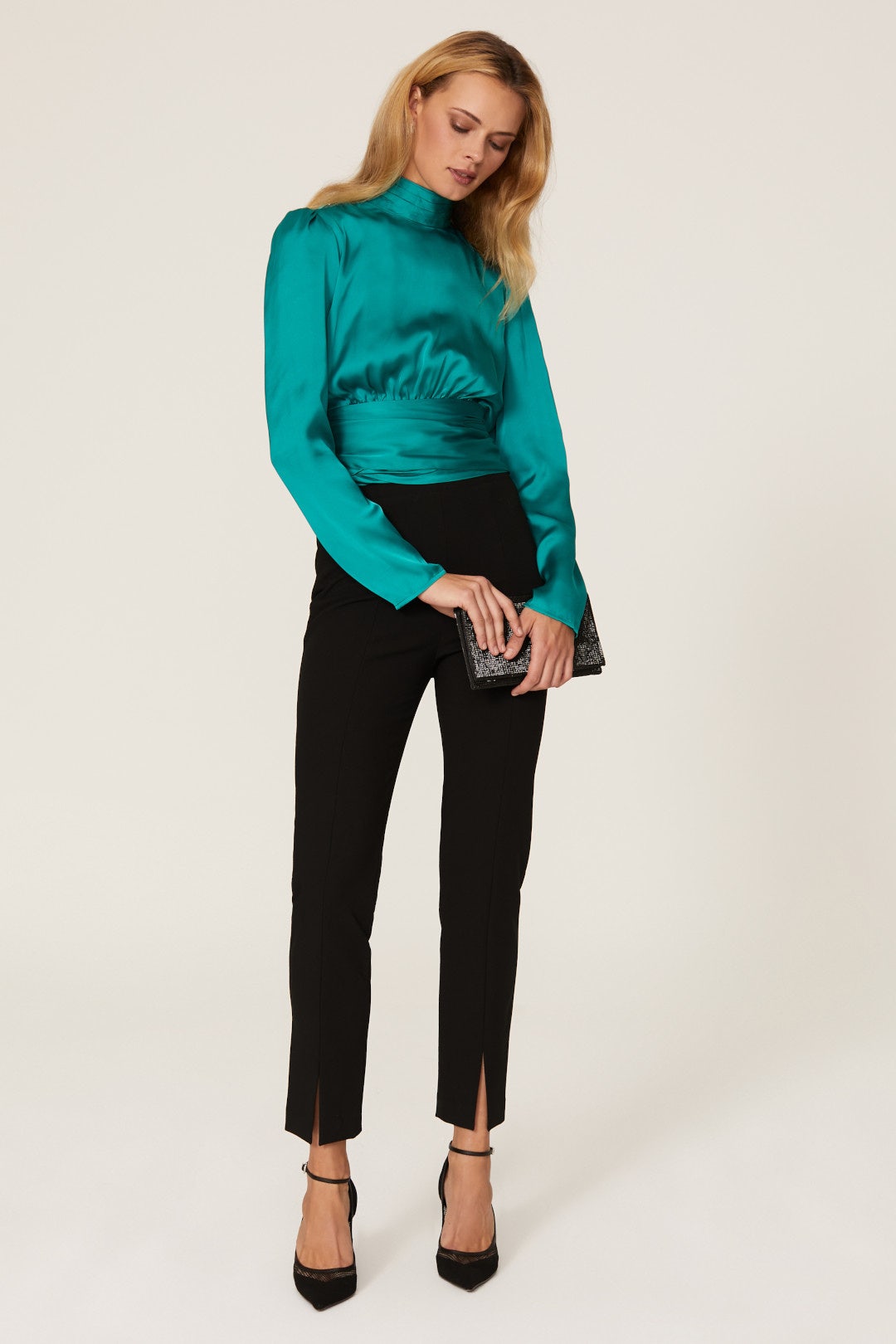 Green Satin Crop Top by Slate & Willow 0