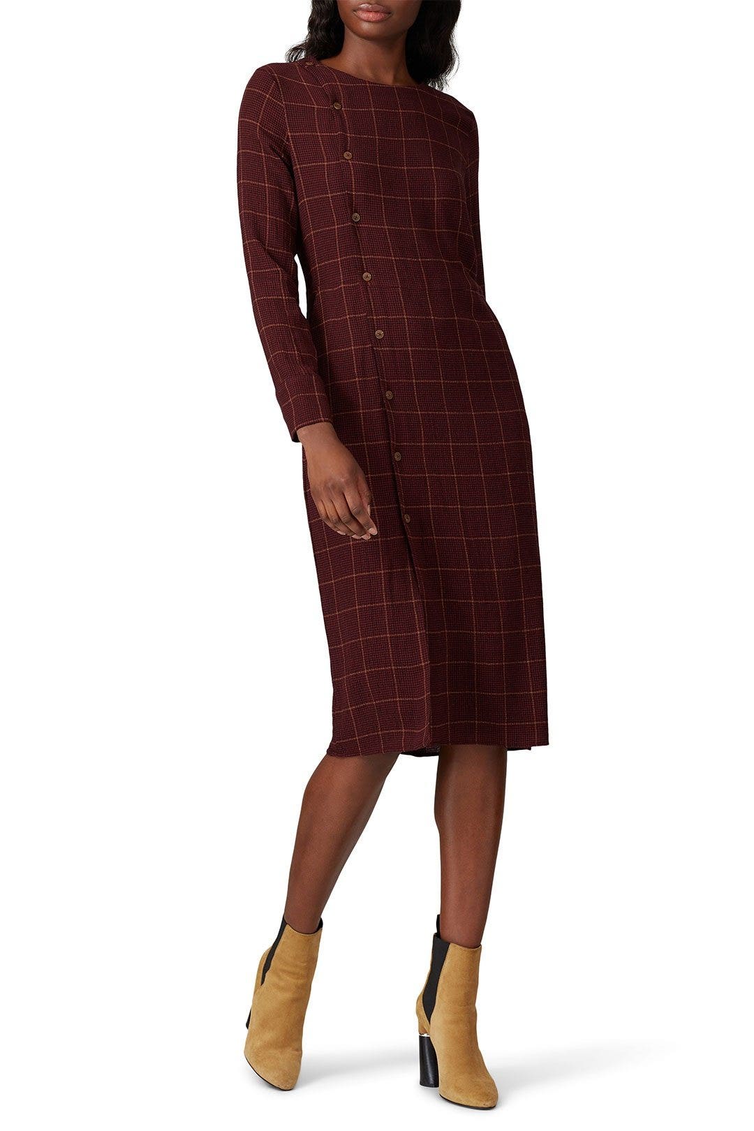 Burgundy Plaid Midi Dress by sita murt 0