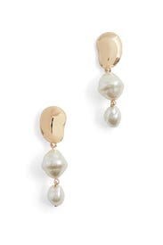 Gold Pearl Drop Earrings by Slate & Willow Accessories