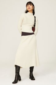 White Ribbed Knit Skirt by Tory Burch