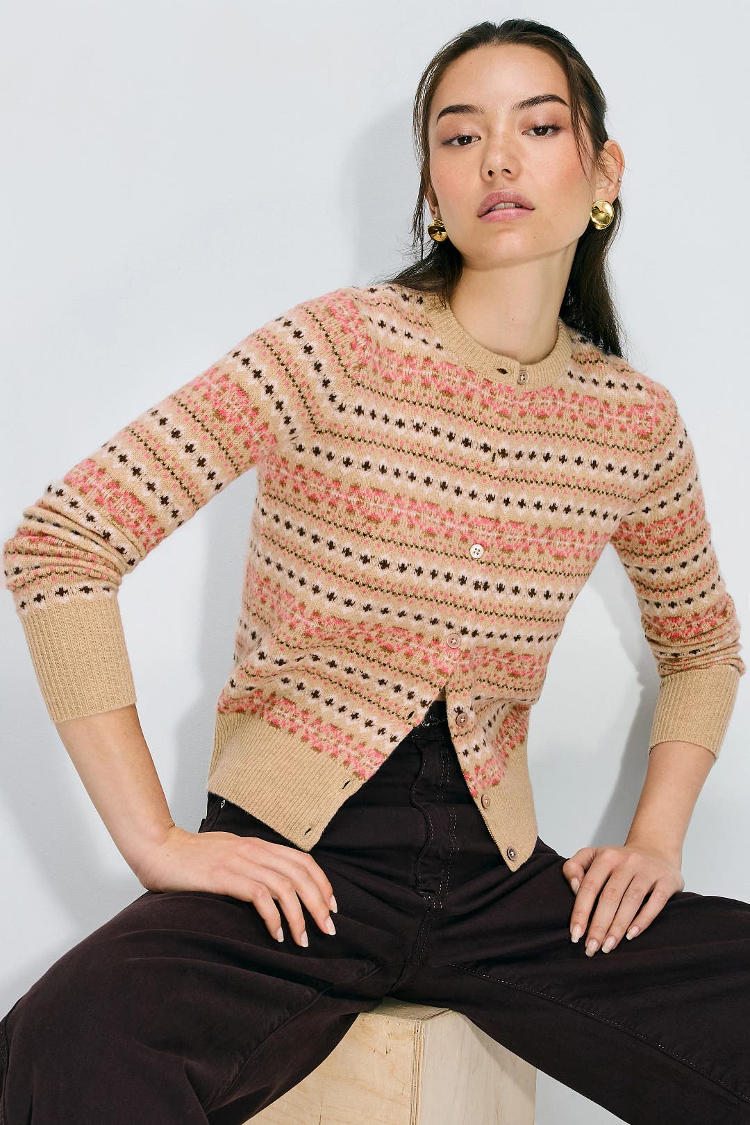 Ann Mashburn Rosie FairIsle Cardigan Brown-pink-print