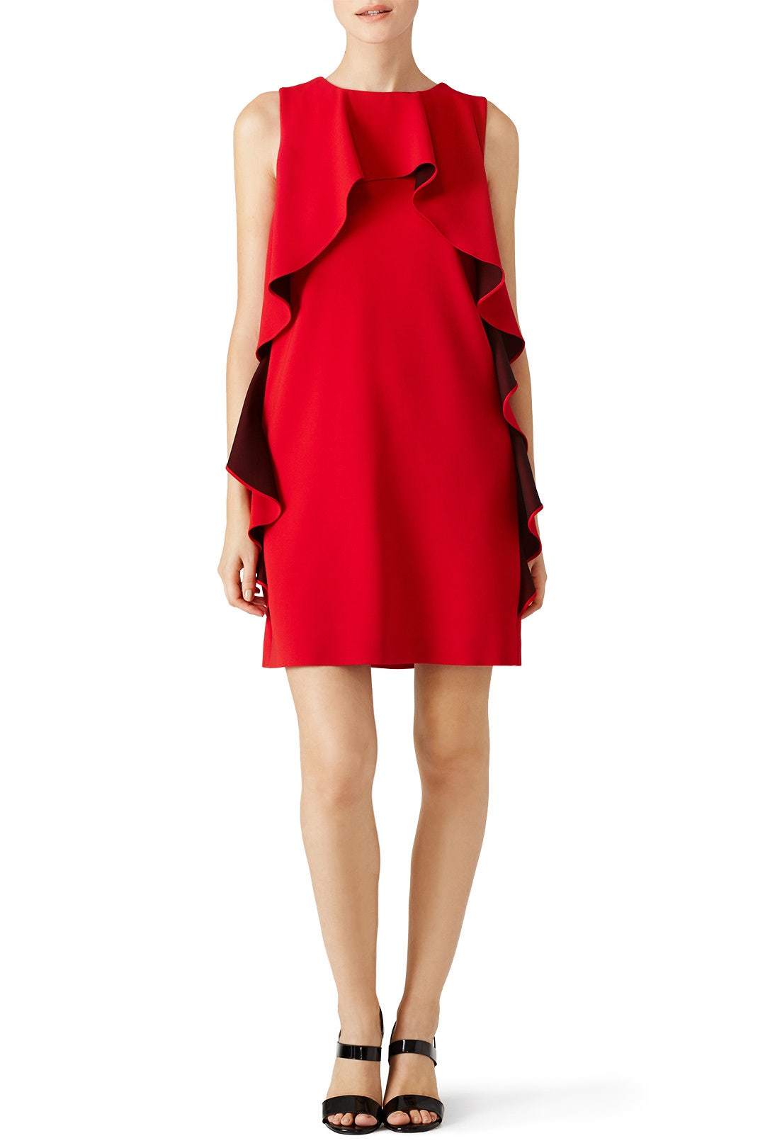 Red Ruffle Shift Dress by BOUTIQUE MOSCHINO 0