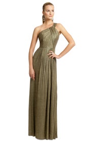 Gold Metallica Pleat Gown by Milly