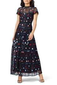 Dark Floral Embroidered Gown by ML Monique Lhuillier