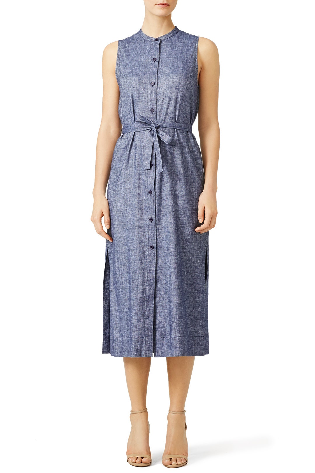 Chambray Sleeveless Shirtdress by Theory 0