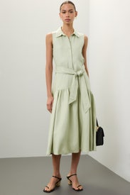 Linen Sleeveless Tie Waist Midi Dress by Marissa Webb x RTR