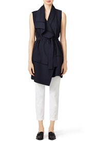 Navy Blue Asymmetric Frayed Trim Vest by VINCE.