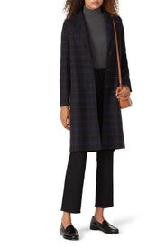 Navy Plaid Wool Coat by Harris Wharf London
