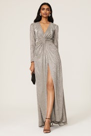Silver Sequin V-neck Gown by Ieena for Mac Duggal