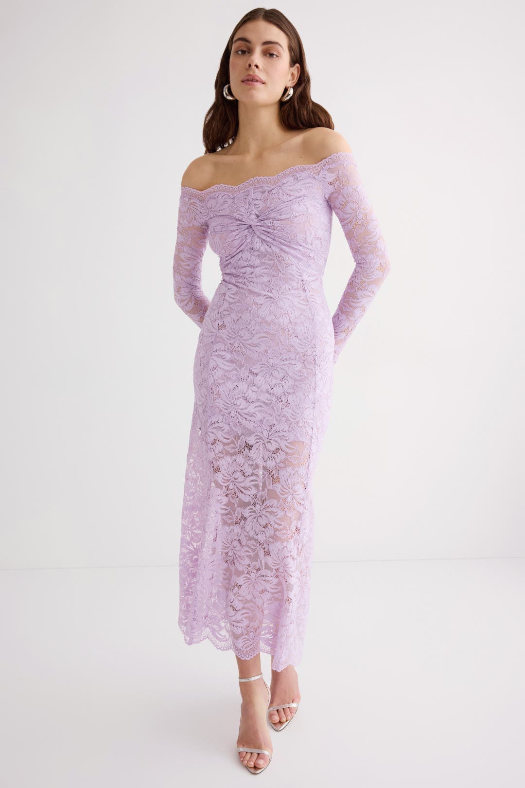 ワンピース RABANNE LAMINATED LACE OFF-THE-SHOULDER DRESS Off The Shoulder Lace Midi Dress by Rabanne | Rent the Runway