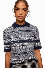 Navy Fairisle Polo Sweater by Central Park West