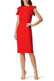 Red Asymmetric Neck Dress by HALSTON