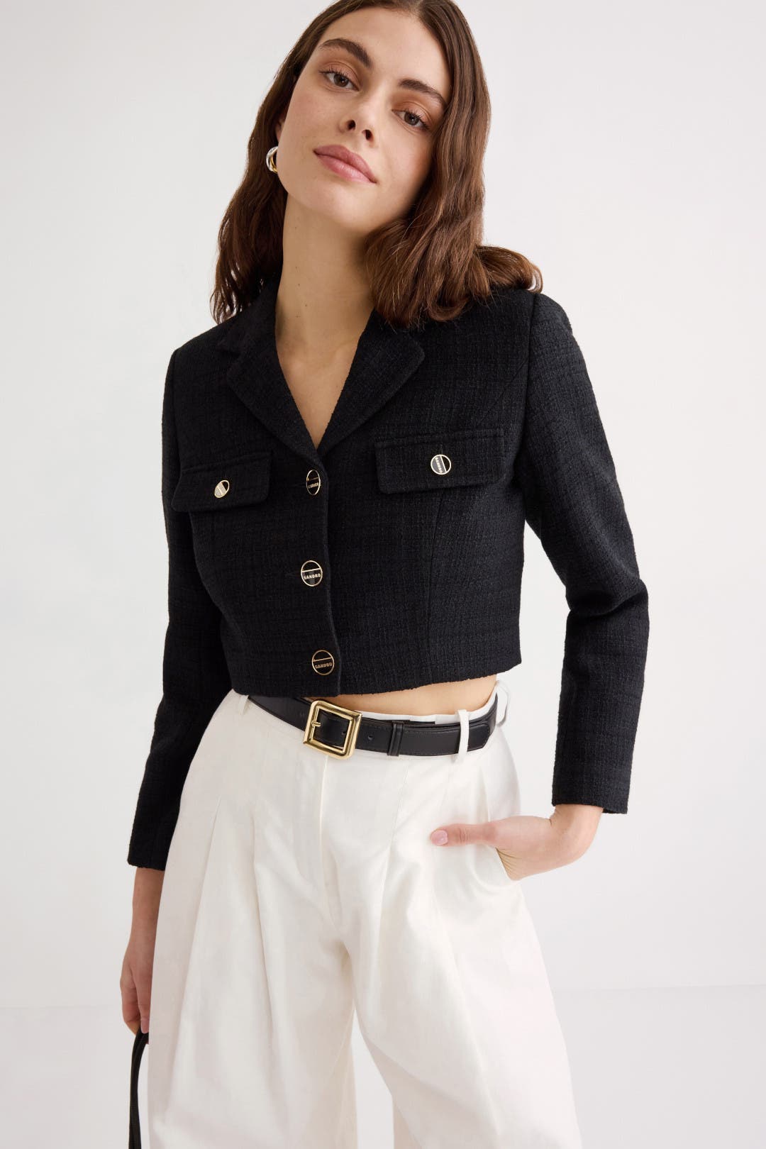 Cropped Tweed Button Up Blazer by Sandro | Rent the Runway