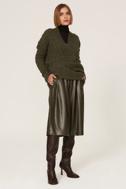 Cable Knit V-Neck Sweater by Co