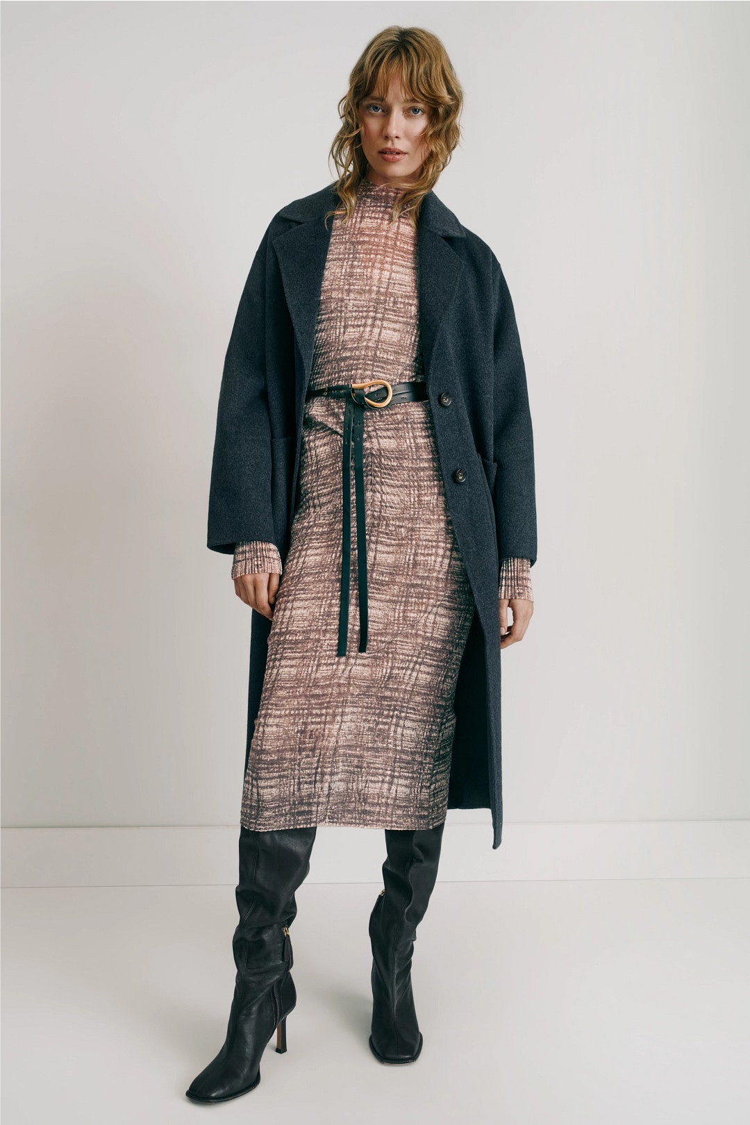 Eviba Plaid Mesh Midi Dress