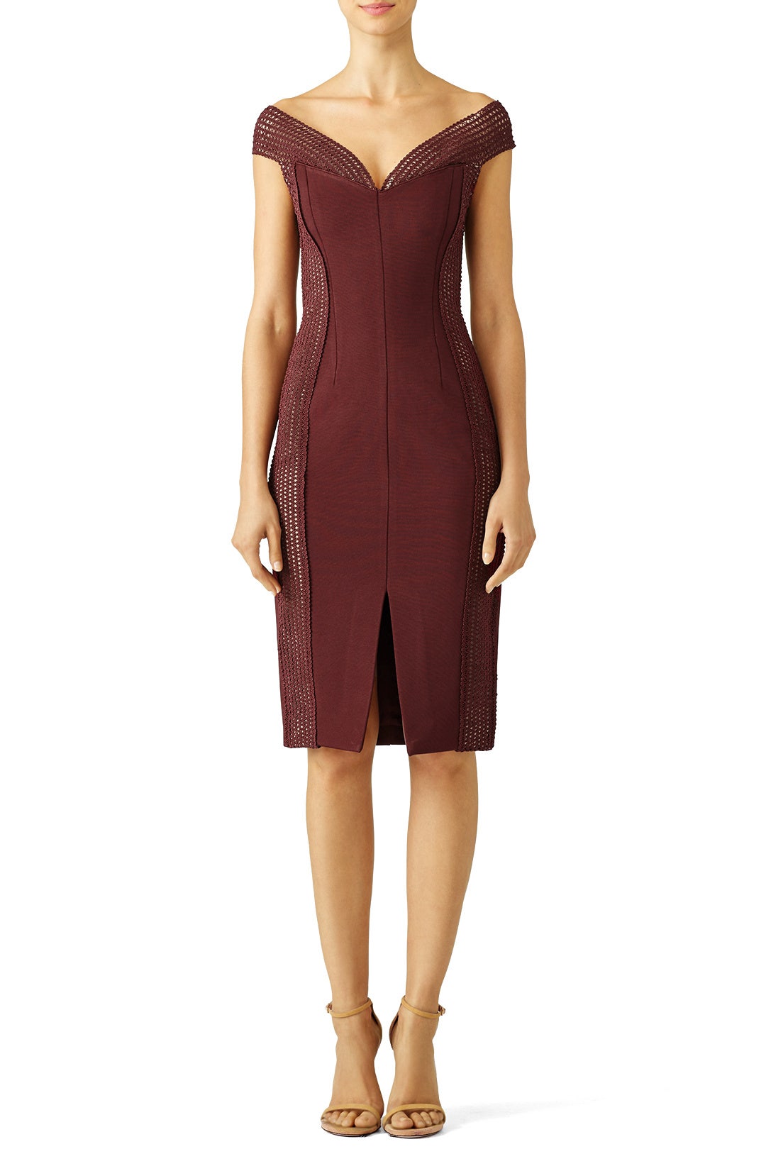 Burgundy Bandage Off Shoulder Dress by Nicholas 0