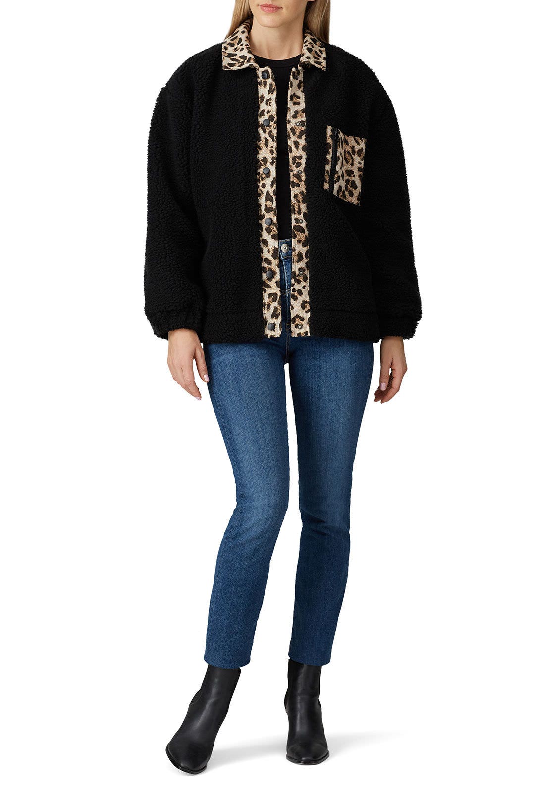 Leopard Trim Faux Sherpa Jacket by Louna 0